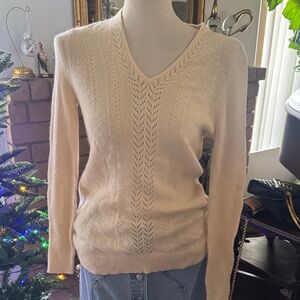 White + Warren Cream V-Neck Sweater